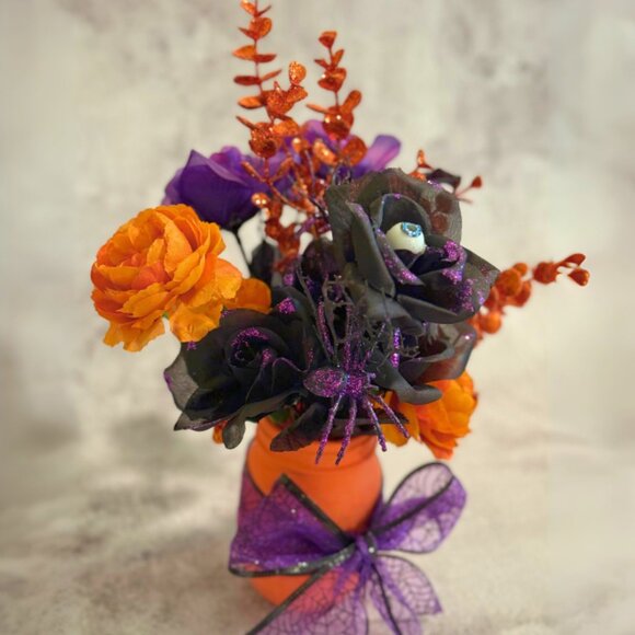 Halloween Faux Floral Arrangement in Mason Jar - Home Holiday Decor - Picture 6 of 9
